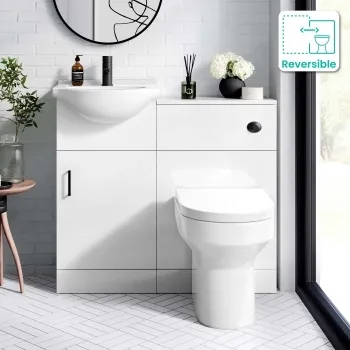 Quartz Gloss White Combination Vanity Basin and Miami Toilet 950mm - Black Accents