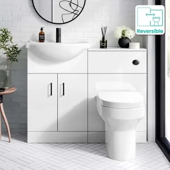 Quartz Gloss White Combination Vanity Basin and Miami Toilet 1050mm - Black Accents