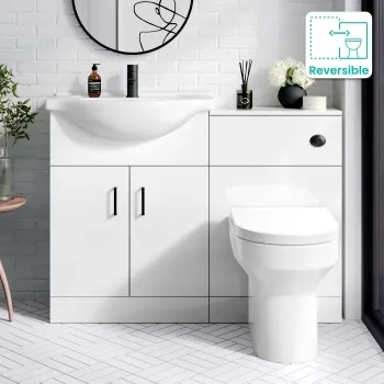 Quartz Gloss White Combination Vanity Basin and Miami Toilet 1150mm - Black Accents