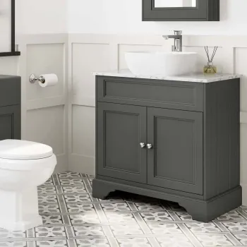 Lucia Graphite Grey Vanity with Marble Top & Curved Counter Top Basin 840mm