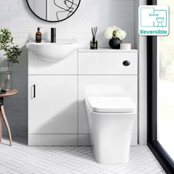 Quartz Gloss White Combination Vanity Basin and Houston Toilet 950mm - Black Accents