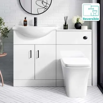 Quartz Gloss White Combination Vanity Basin and Houston Toilet 1150mm - Black Accents