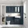Monaco Inky Blue Basin Vanity and Back To Wall Unit 1500mm (Excludes Pan & Cistern) - Brushed Brass Accents