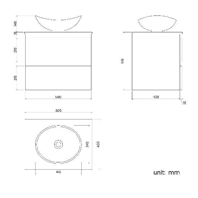 Corsica Storm Grey Wall Hung Drawer Vanity with Oval Counter Top Basin 600mm