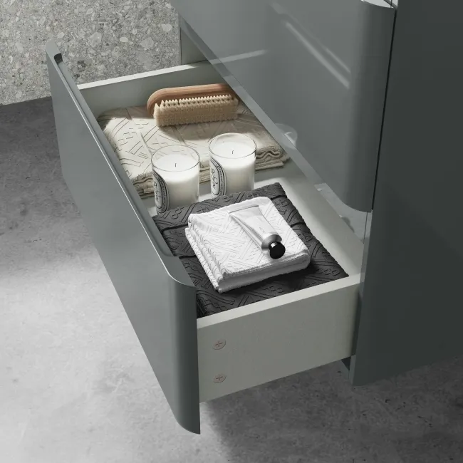 Corsica Storm Grey Wall Hung Drawer Vanity with Marble Top & Round Counter Top Basin 600mm