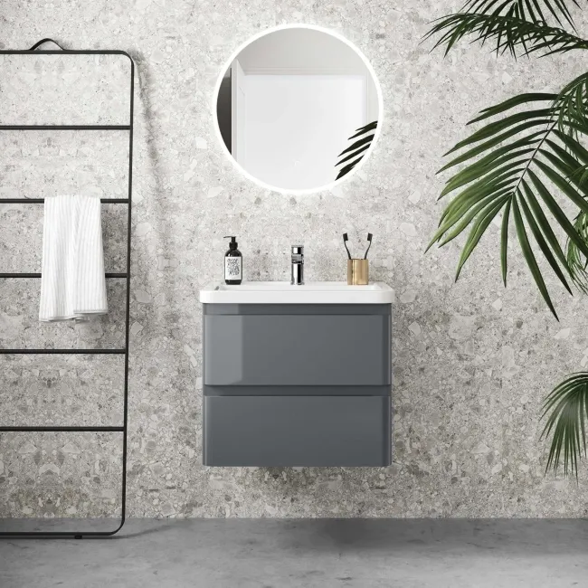 Corsica Storm Grey Wall Hung Basin Drawer Vanity 600mm