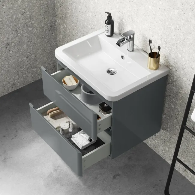 Corsica Storm Grey Wall Hung Basin Drawer Vanity 600mm