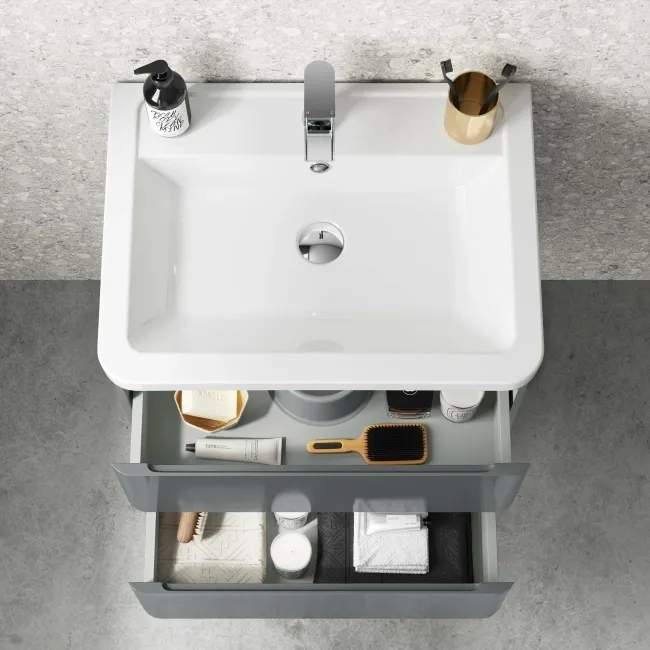 Corsica Storm Grey Wall Hung Basin Drawer Vanity 600mm