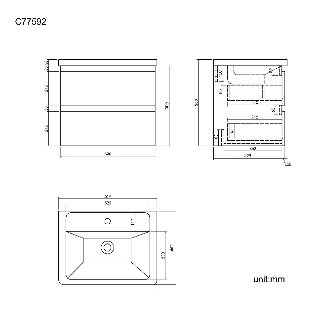 Corsica Storm Grey Wall Hung Basin Drawer Vanity 600mm