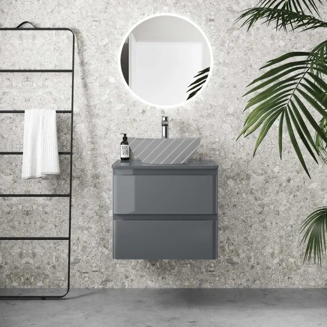 Corsica Storm Grey Wall Hung Drawer 600mm - Excludes Counter Top Basin
