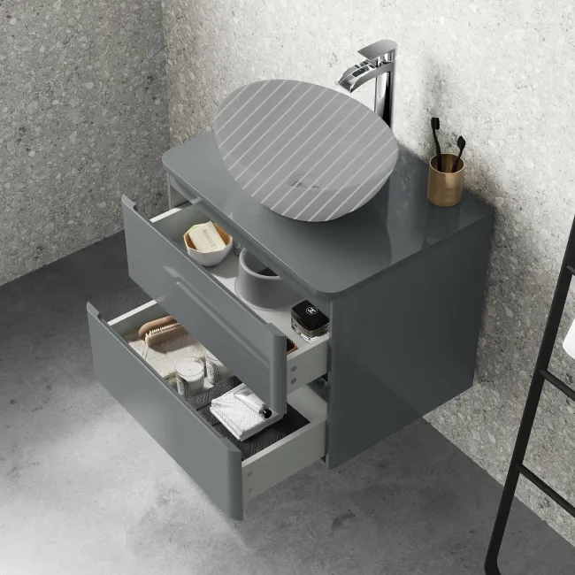 Corsica Storm Grey Wall Hung Drawer 600mm - Excludes Counter Top Basin