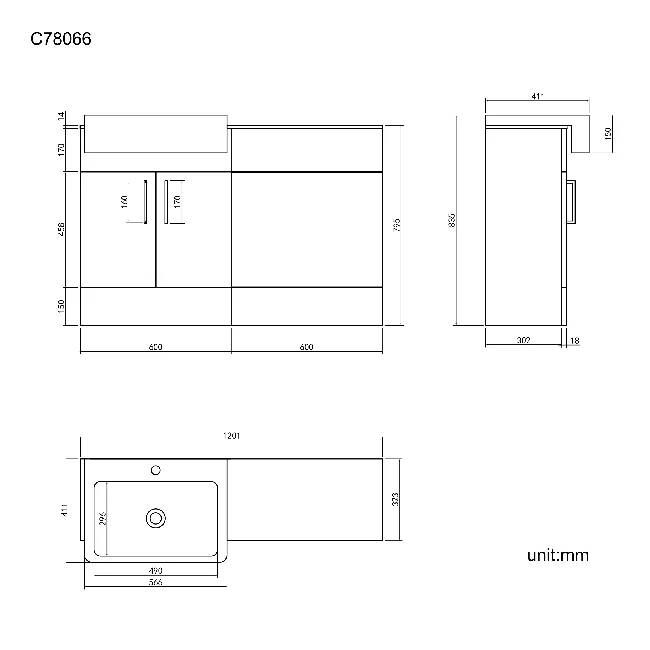 Harper Gloss White Basin Vanity with Marble Top & Back To Wall Unit 1200mm - Black Accents