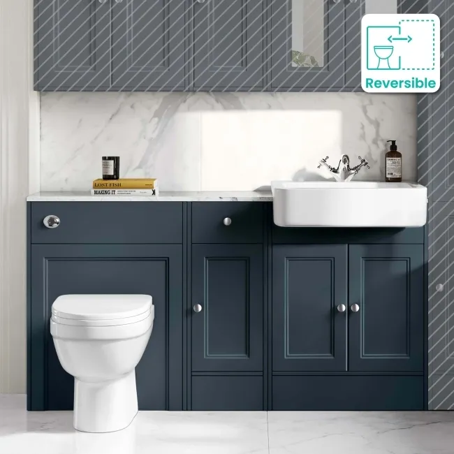 Monaco Inky Blue Combination Vanity Basin with Marble Top and Seattle Toilet 1500mm