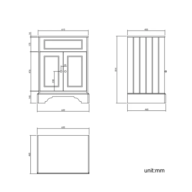 Lucia Chalk White Cabinet with Marble Top 640mm (Excludes Counter Top Basin) - Brushed Brass Accents