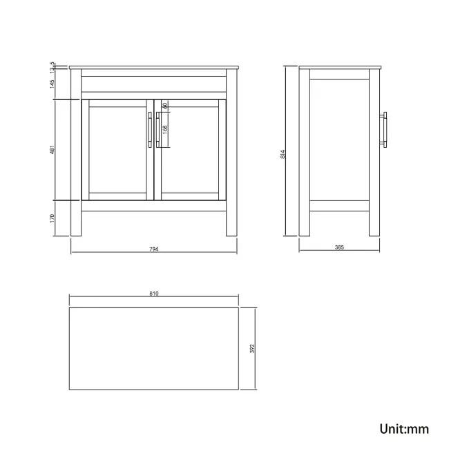 Bermuda Graphite Grey Cabinet with Marble Top 800mm Excludes Counter Top Basin - Brass Knurled Handles