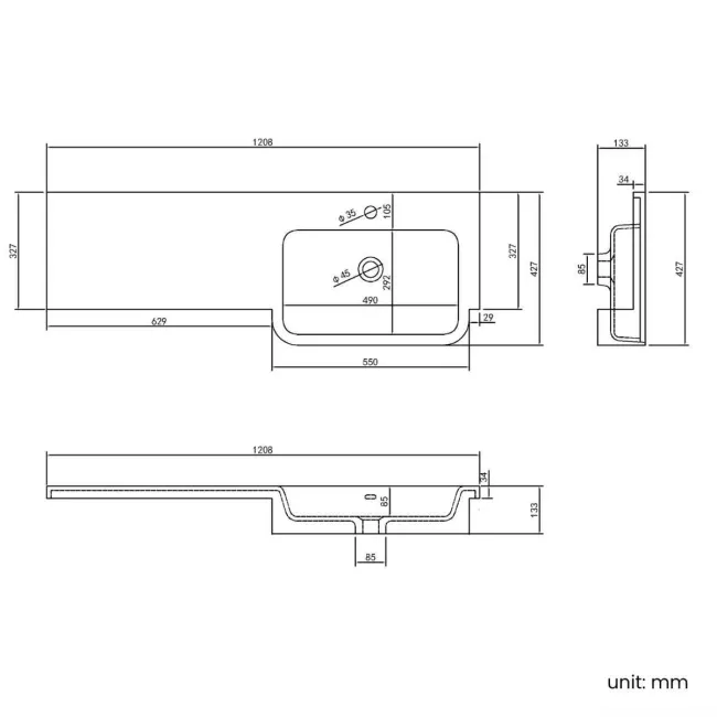 Foster Tungsten Grey Combination Vanity Basin and Tucson Toilet 1200mm - Right Handed