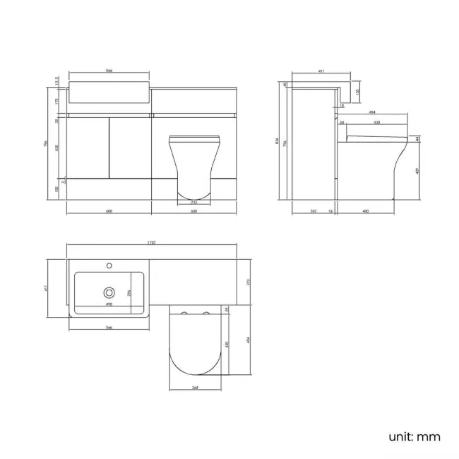 Foster Tungsten Grey Combination Vanity Basin with Marble Top & Tucson Toilet 1200mm