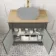 Lucia Graphite Grey Cabinet with Oak Effect Top 840mm (Excludes Counter Top Basin) - Brass Knurled Handles