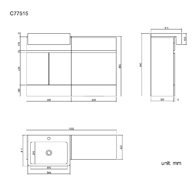 Foster Stone Grey Basin Vanity and Back To Wall Toilet Unit 1200mm