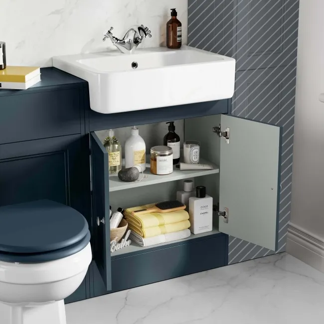 Monaco Inky Blue Combination Vanity Basin and Hudson Toilet with Wooden Seat 1200mm