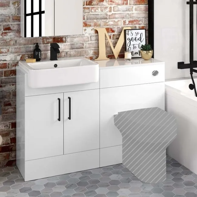 Harper Gloss White Basin Vanity and Back To Wall Toilet Unit 1200mm - Black Accents