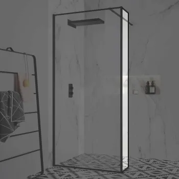 Munich Matt Black Framed Easy Clean 8mm Wet Room Shower Glass Return Panel 250mm