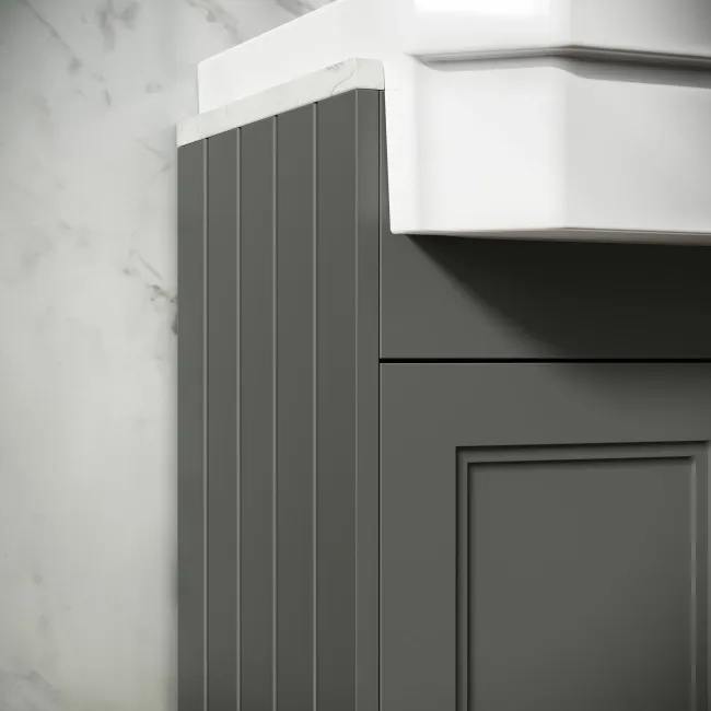 Monaco Graphite Grey Combination Vanity Traditional Basin with Marble Top & Hudson Toilet with Wooden Seat 1200mm