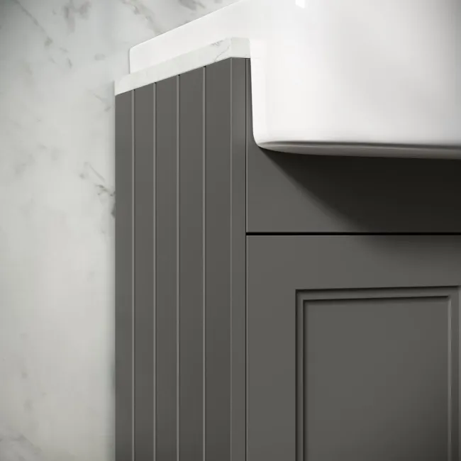 Monaco Graphite Grey Combination Vanity Basin with Marble Top & Hudson Toilet with Wooden Seat 1200mm
