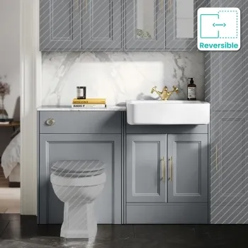 Monaco Dove Grey Combination Vanity Basin with Marble Top 1200mm (Excludes Pan & Cistern) - Brass Knurled Handles