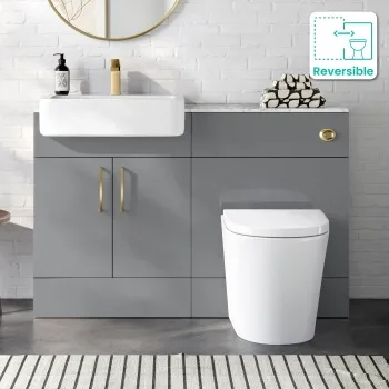 Harper Stone Grey Combination Vanity Basin with Marble Top & Boston Toilet 1200mm - Brushed Brass Accents
