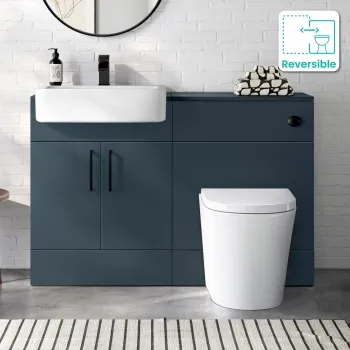 Harper Navy Blue Combination Vanity Basin and Boston Toilet 1200mm - Black Accents