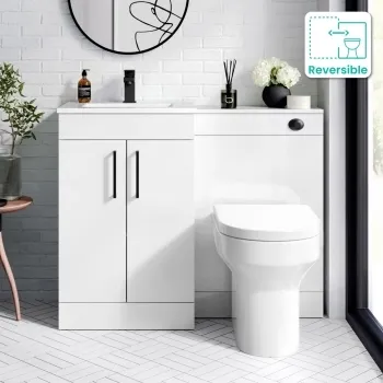 Mersey Gloss White Combination Vanity Basin and Miami Toilet 1000mm - Black Accents