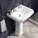 Hudson Traditional Low-Level Toilet With Cashmere Pink Seat & Pedestal Basin - Double Tap Hole