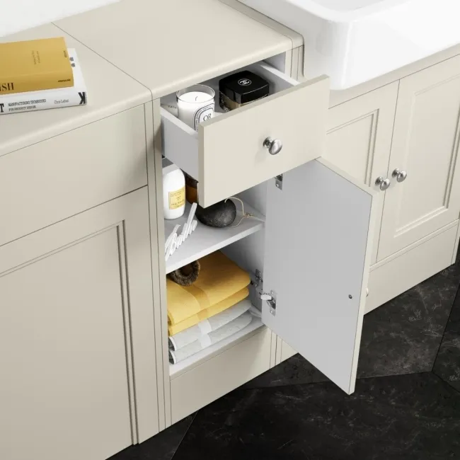 Monaco Chalk White Combination Vanity Basin and Hudson Toilet with Wooden Seat 1500mm