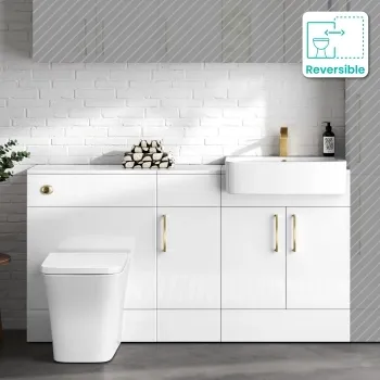 Harper Gloss White Combination Vanity Basin and Houston Toilet 1500mm - Brushed Brass Accents