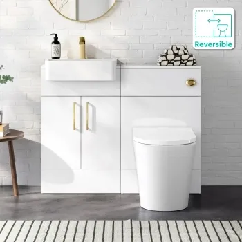 Harper Gloss White Combination Vanity Basin & Tucson Toilet 1000mm - Brushed Brass Accents