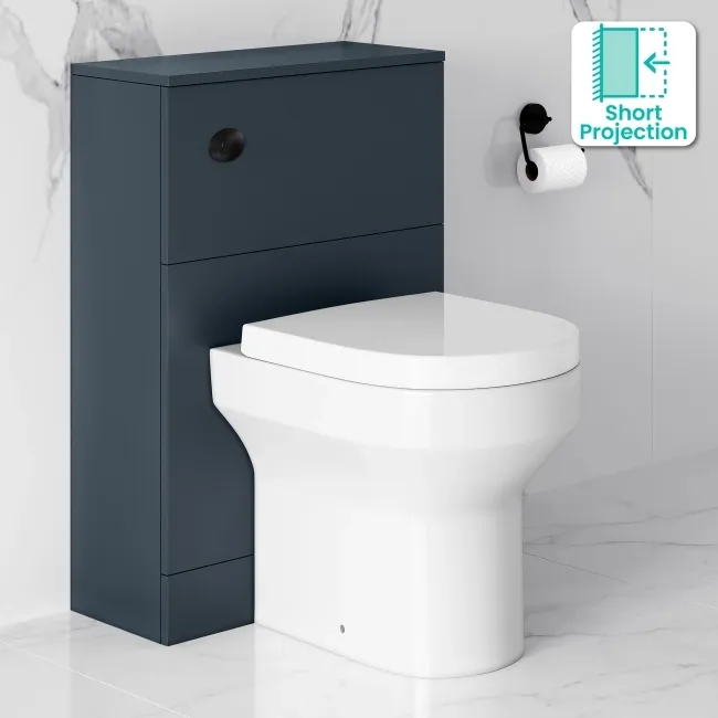 Inky Blue Slimline Back To Wall Unit and Denver Toilet - Black Accents