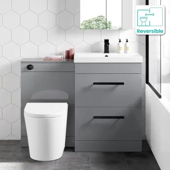Avon Stone Grey Combination Basin Drawer and Boston Toilet 1100mm - Black Accents