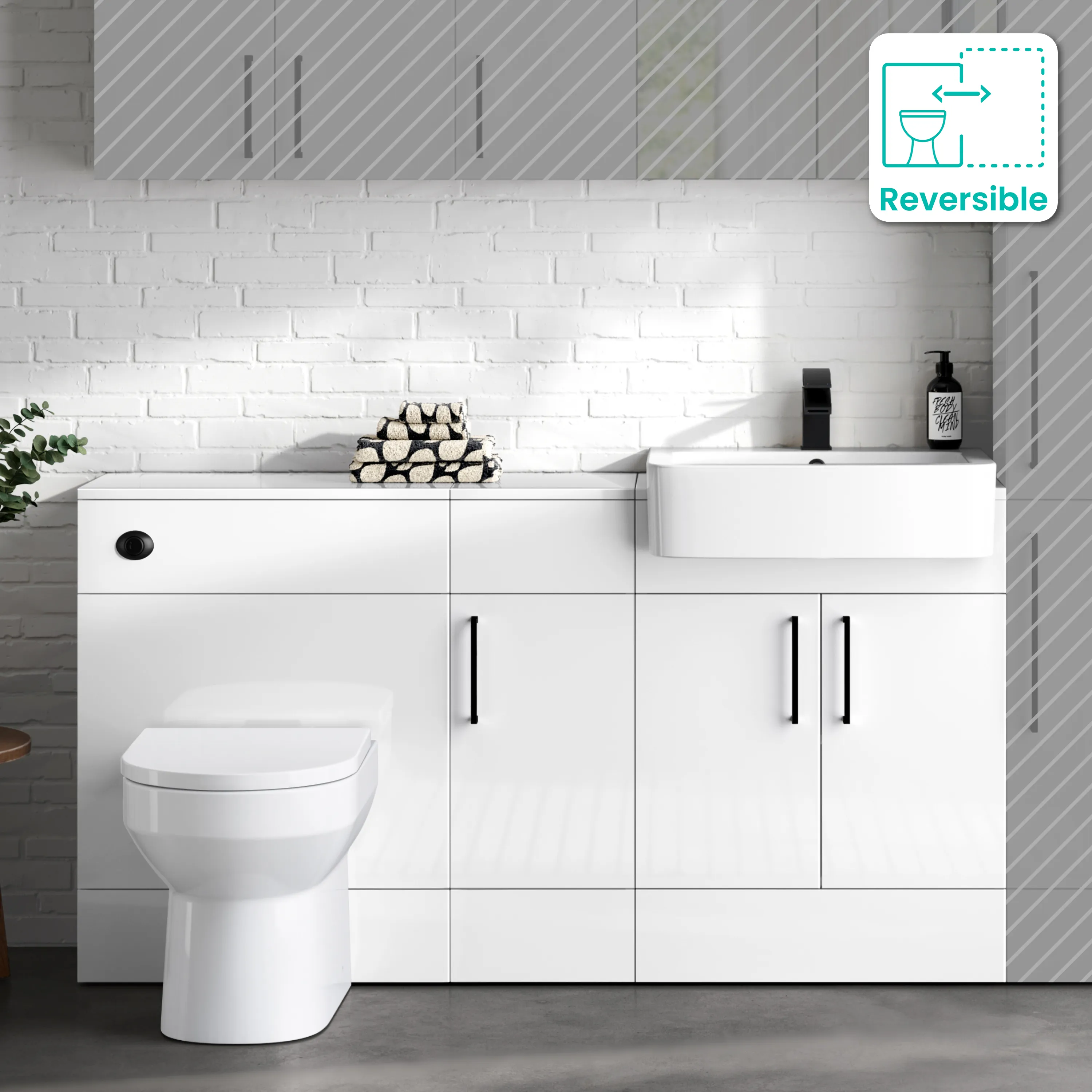 Harper Gloss White Combination Vanity Basin and Miami Toilet 1500mm - Black Accents