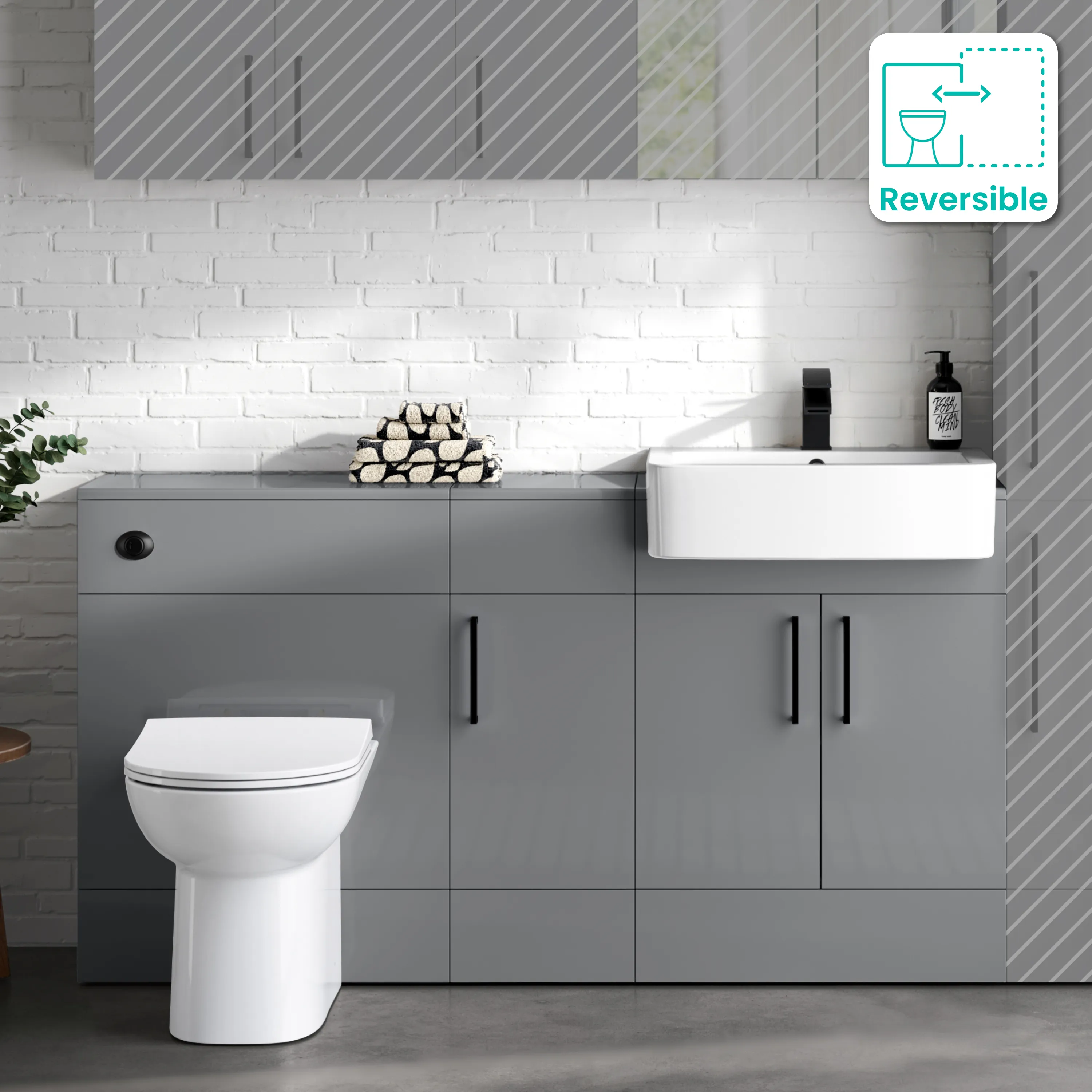Harper Stone Grey Combination Vanity Basin and Aruba Toilet 1500mm - Black Accents