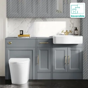 Monaco Dove Grey Combination Vanity Basin and Boston Toilet 1500mm - Brass Knurled Handles