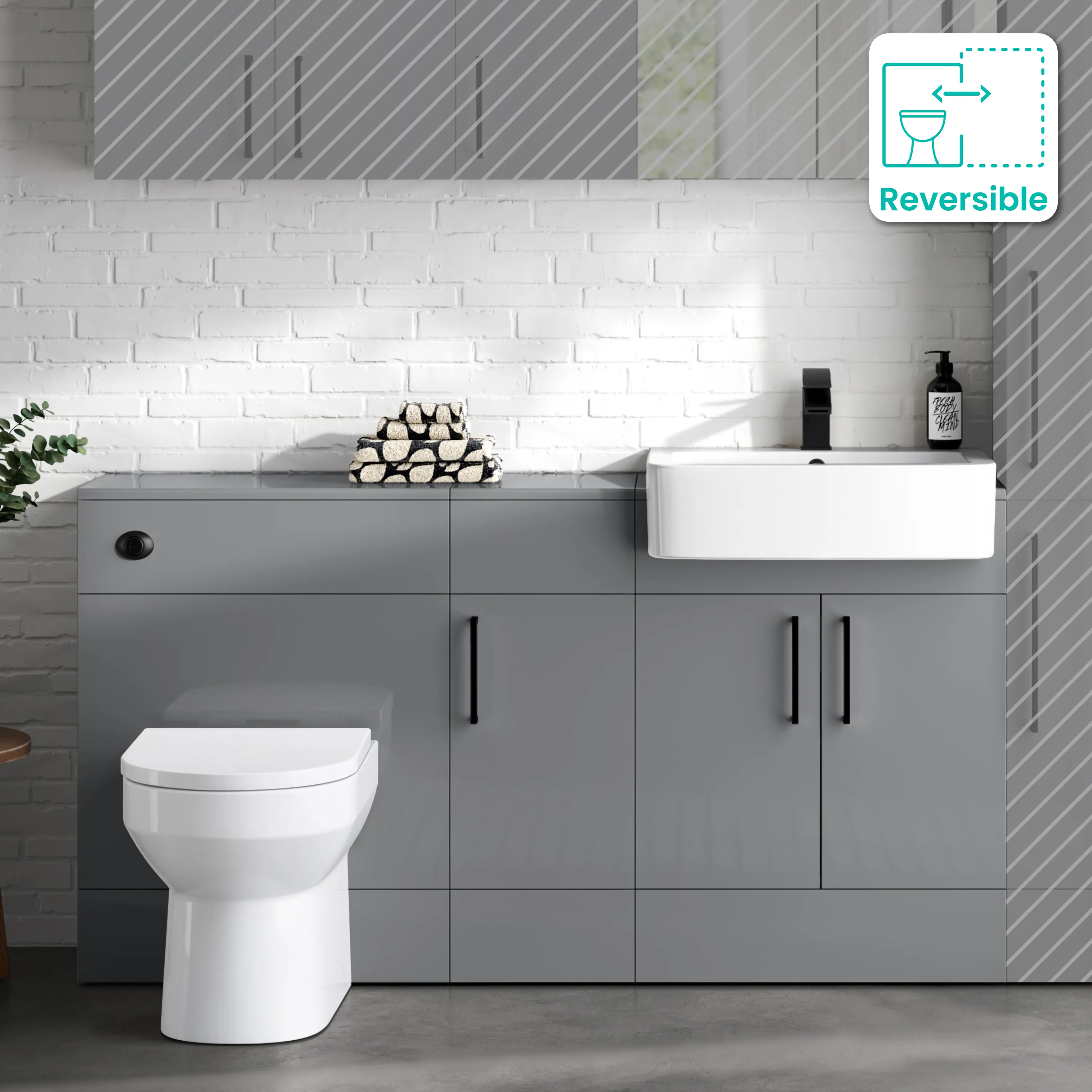 Harper Stone Grey Combination Vanity Basin and Miami Toilet 1500mm - Black Accents