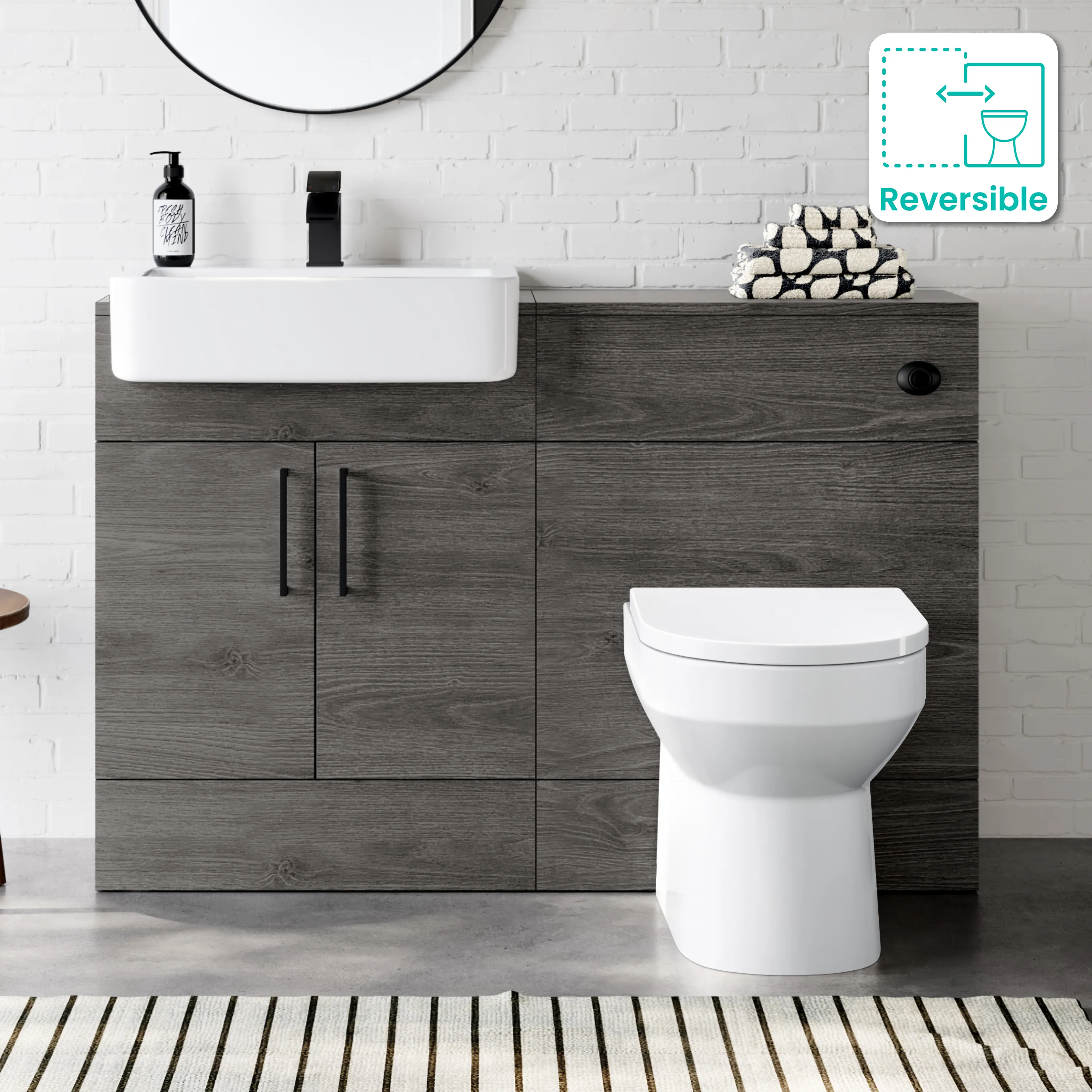 Harper Charcoal Elm Combination Vanity Basin and Miami Toilet 1200mm - Black Accents