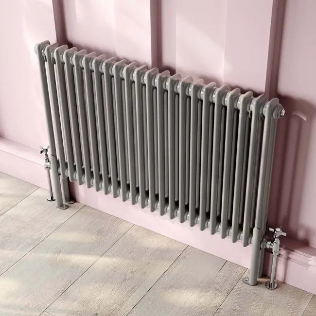 Athens Stone Grey Double Column Horizontal Traditional Radiator 600x1010mm
