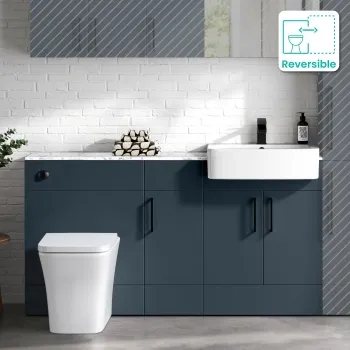 Harper Navy Blue Combination Vanity Basin with Marble Top & Houston Toilet 1500mm - Black Accents