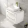 Omaha Gloss White Wall Hung Drawer Vanity with Marble Top & Curved Counter Top Basin 800mm - Brushed Brass Accents