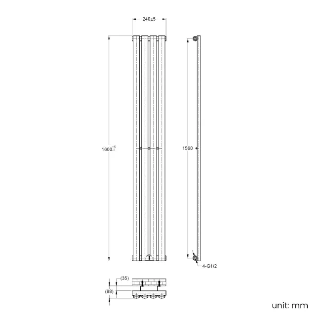 Marbella Anthracite Single Oval Panel Radiator 1600x240mm