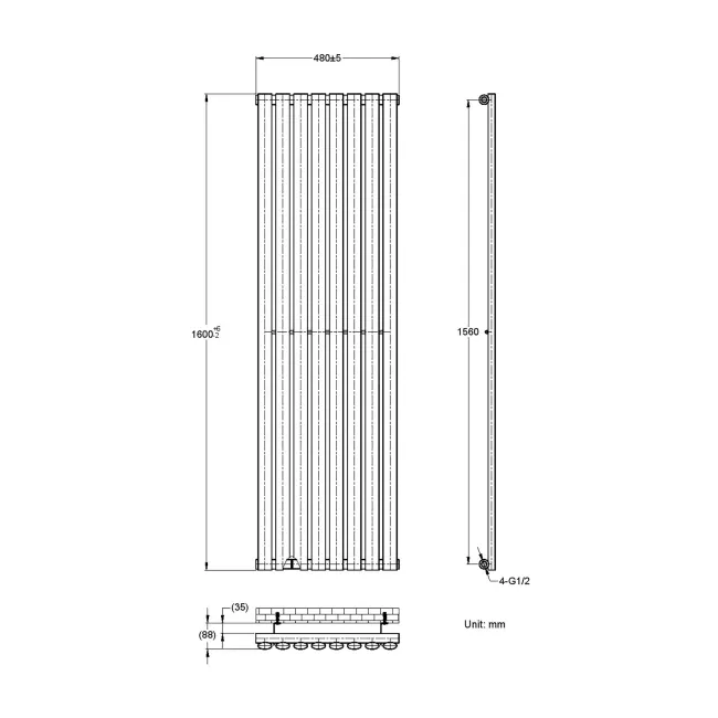 Marbella Anthracite Single Oval Panel Radiator 1600x480mm
