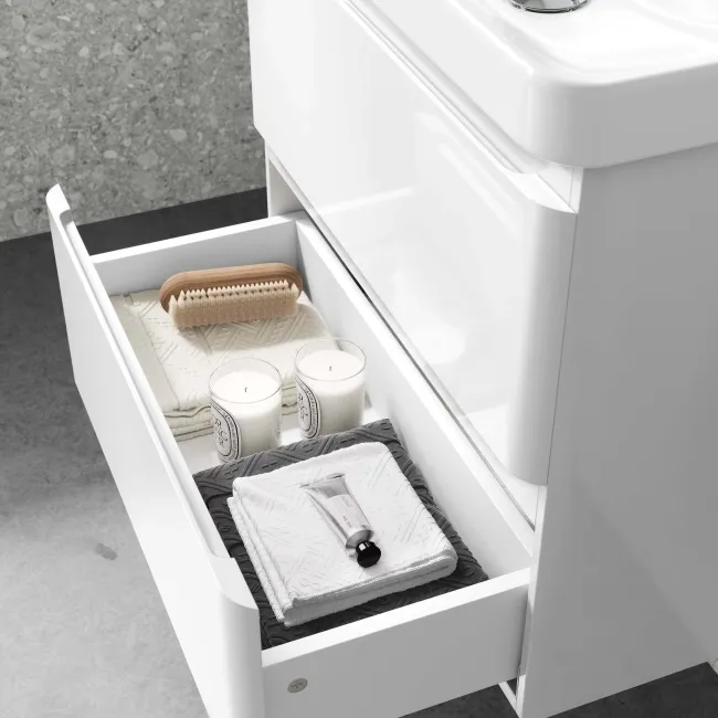 Corsica Gloss White Wall Hung Slimline Basin Drawer Vanity 600mm