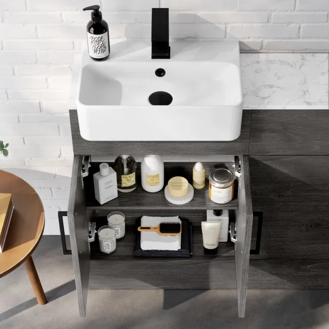 Harper Charcoal Elm Combination Vanity Basin with Marble Top & Miami Toilet 1000mm - Black Accents